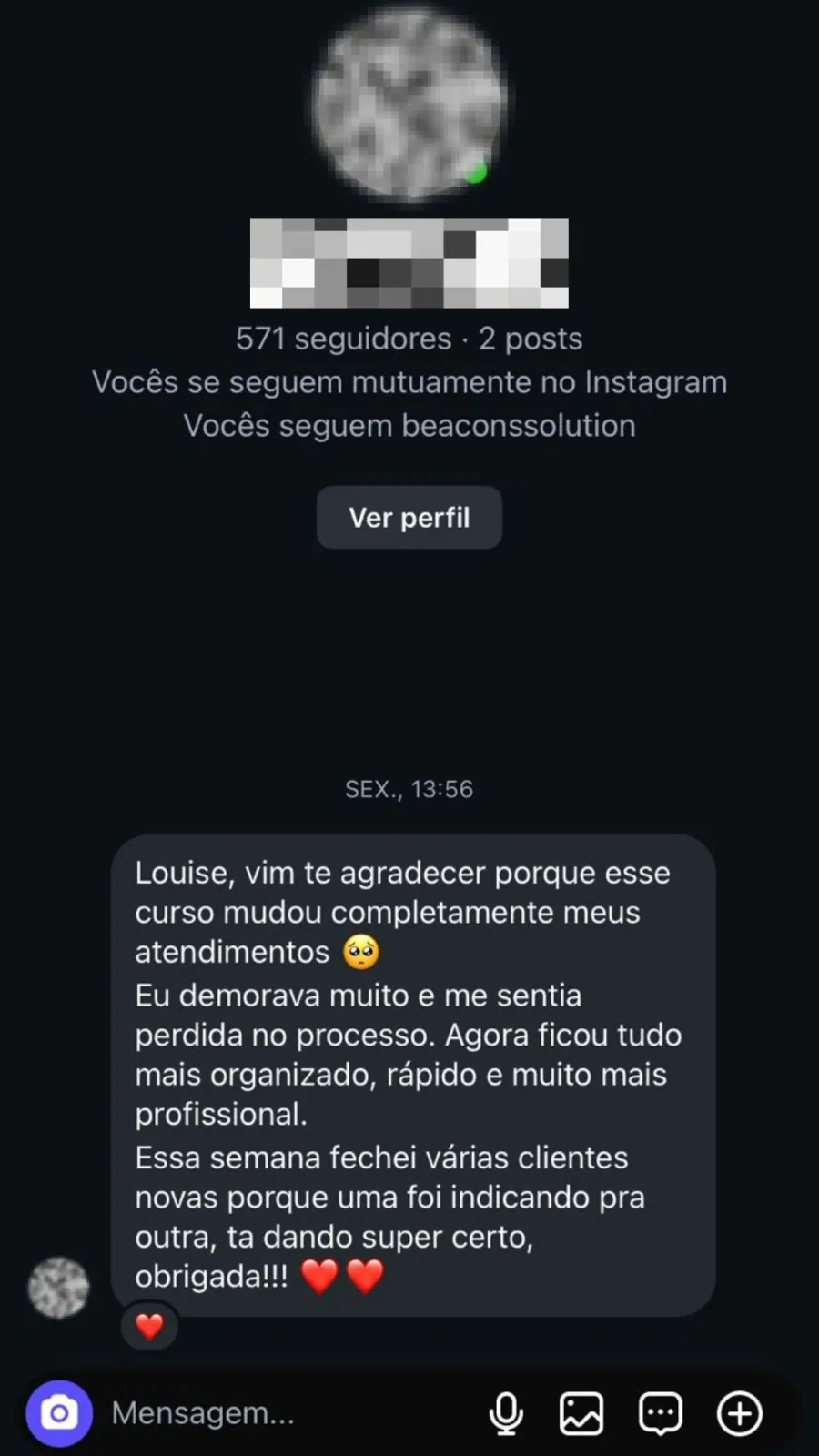 Depoimento de aluna