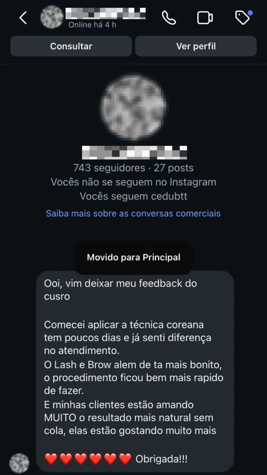 Depoimento de aluna